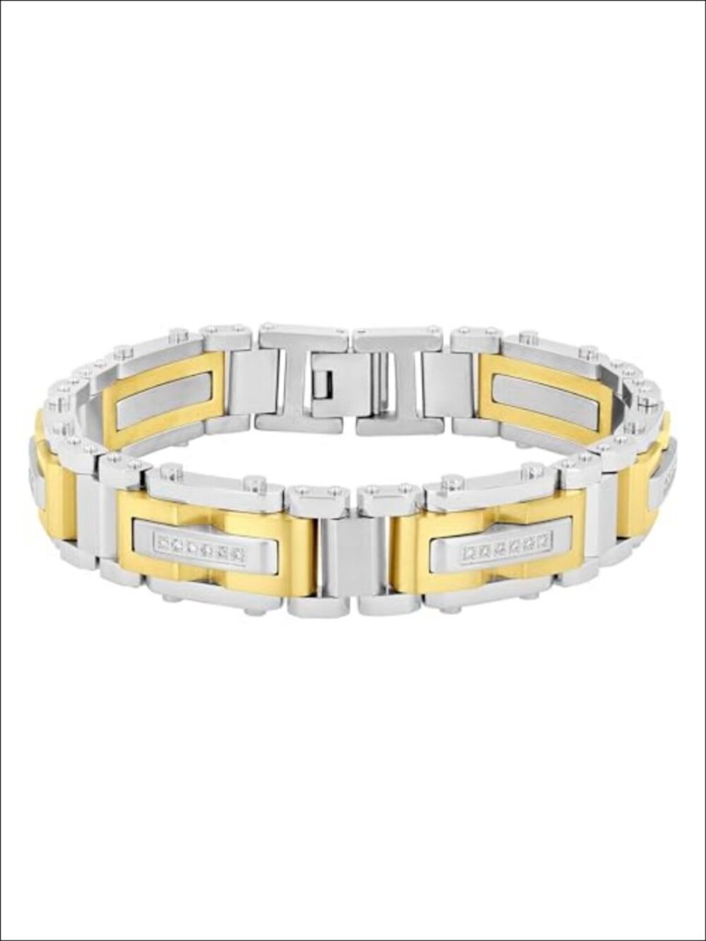 Lab Diamond Yellow Finish Link Bracelet Stainless Steel Prong Set